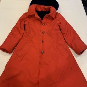 !!!SOLD!!! Vintage 1970s Girls Red Coat with Detachable Button Hood w Drawstring